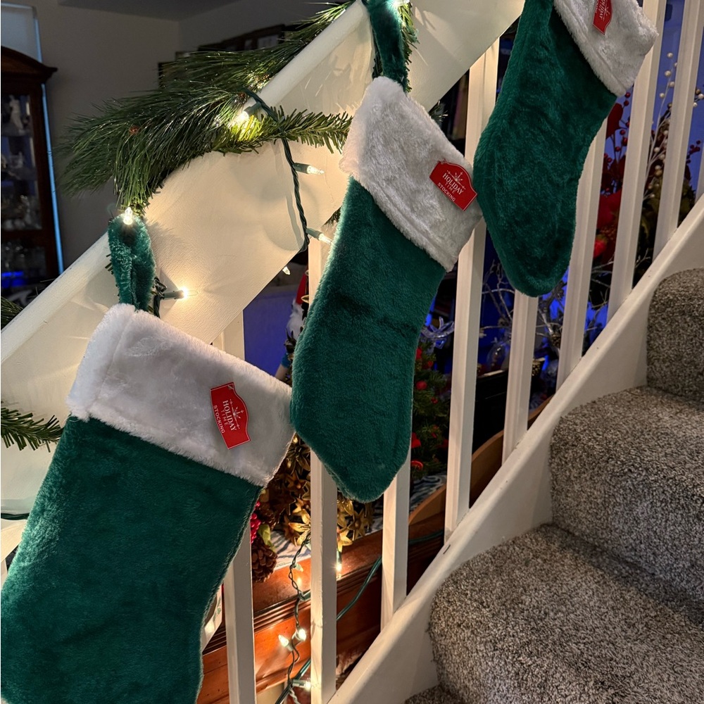 Green and White Holiday Stockings